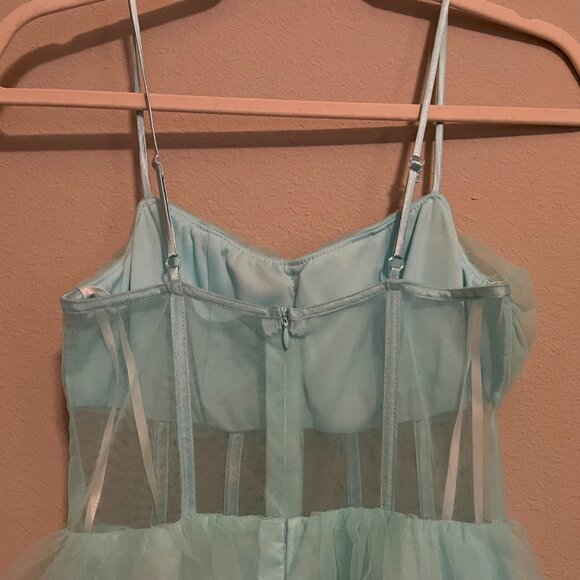 Next/UP Size 1/2, Baby Blue, Illusion Lace Corset, Tulle Ruffle Tiered Ball Gown - Picture 6 of 11